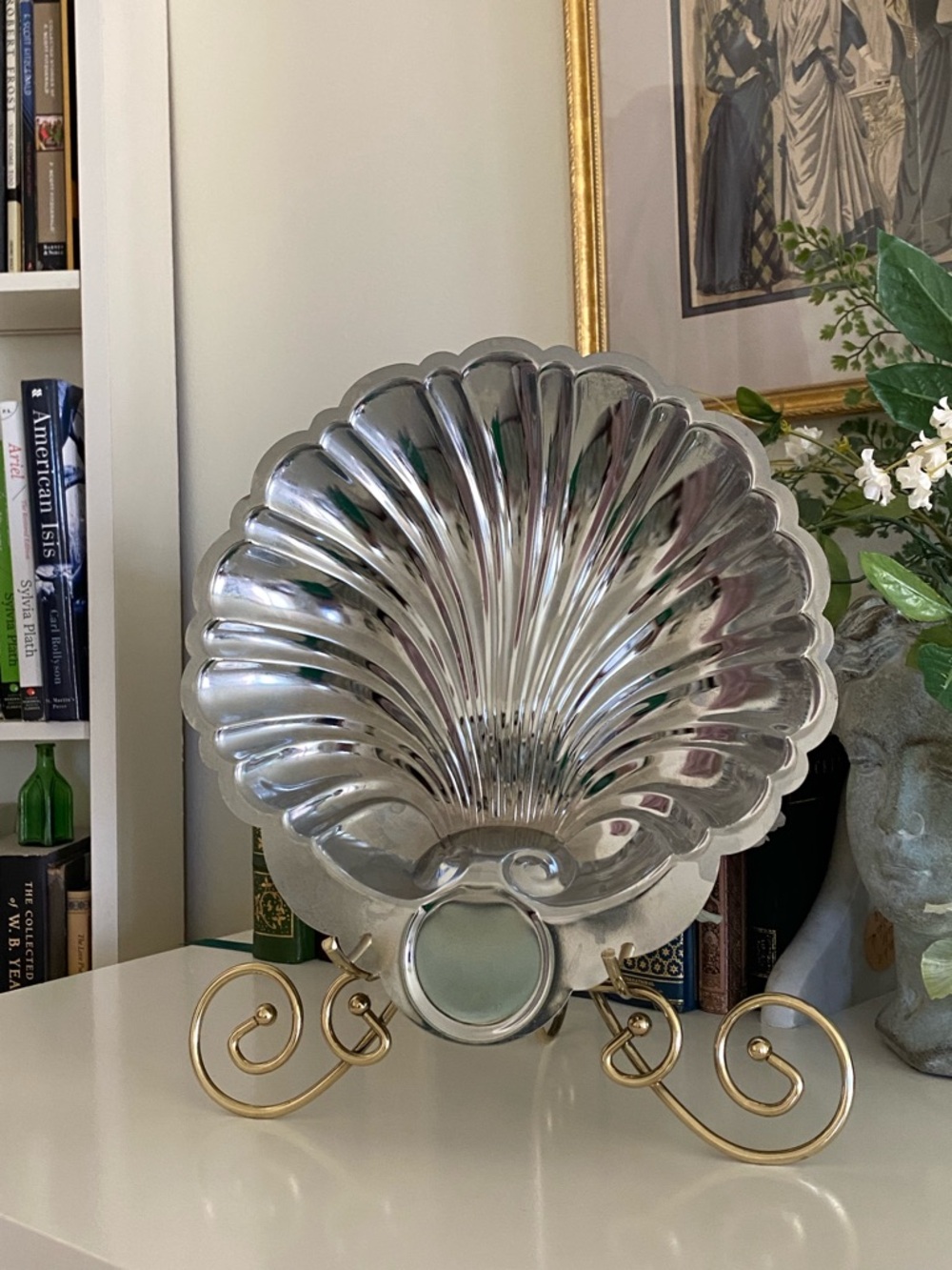 Large Silver Seashell Serving Dish